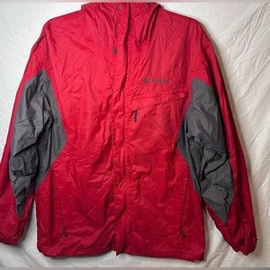 Columbia Sportswear Men’s M Red Gray Hooded Jacket Outdoor Rain Shell